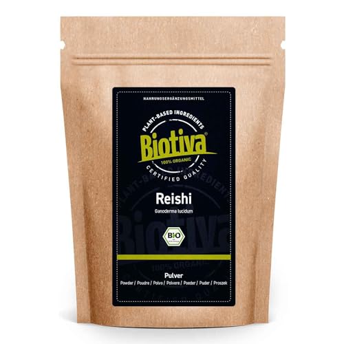 Biotiva Polvo de reishi orgánico 125 g - Ganoderma lucidum - hongo vital - hongo de la inmortalidad - sin aditivos - vegano - llenado en Alemania (DE-ÖKO-005)