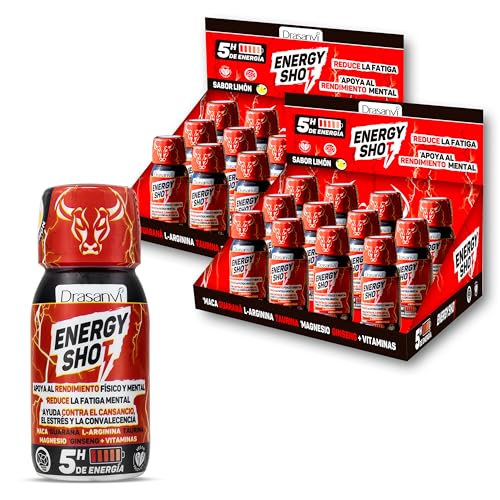 DRASANVI ENERGY SHOT| 5 HORAS DE ENERGÍA TOTAL | Reduce la Fatiga | Con Magnesio, Taurina, L- Arginina, Colina, Guaraná, Maca, Ginseng, Cafeina + Vitaminas | Pack 24 ud Sabor Limón