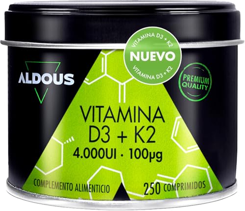 Vitamina D3 y K2 4000 UI | 250 comprimidos | + 8 meses | Vitamina K2 100mcg | Vitamina D Colecalciferol | Vitaminas para el sistema inmunitario y defensas | Músculos, Huesos | Mejora absorción Calcio